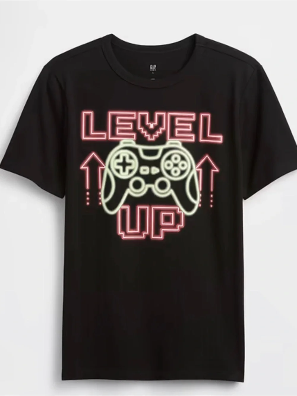 GAP Black Tee with Neon Pink & Light Green Gamer Graphic Size S 6-7 NWT